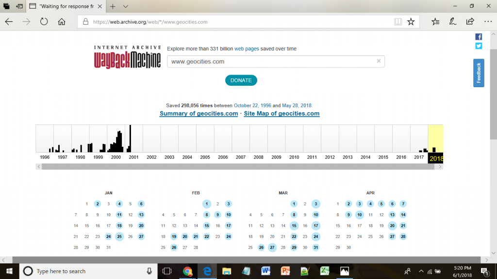 Wayback machine screen shot