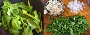 Malabar spinach with fish stir fry step 1